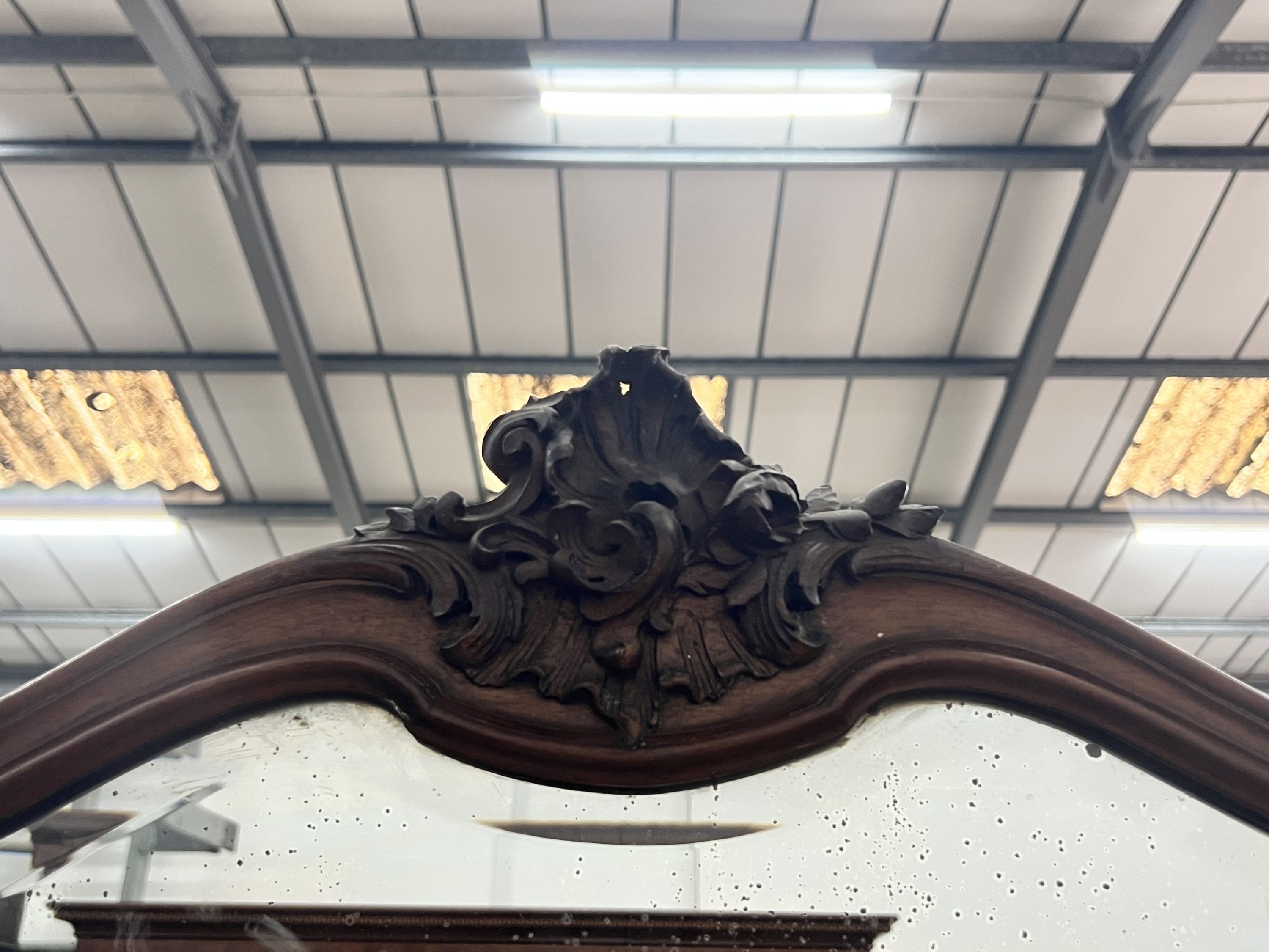 An early 20th century French carved walnut folding triple dressing table mirror, height 106cm